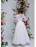 Long Sleeves White Organza V Back Flower Girl Dress